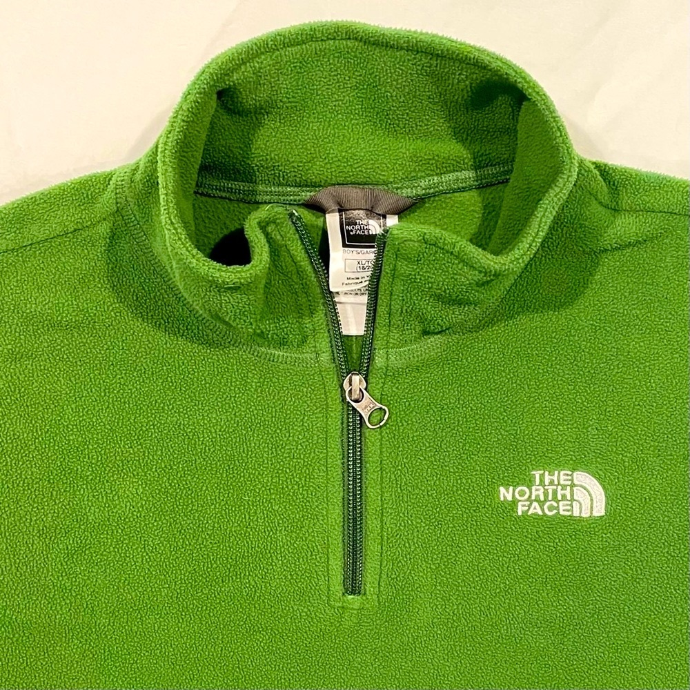 The North Face 1/4 Zip Boys XL 18/20 Fleece Glacier Pullover Polartec Green TNF - Picture 2 of 4